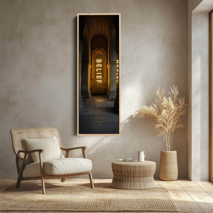 Long Vertical Wall Decor - Belief Framed Canvas - Atelier Printworks