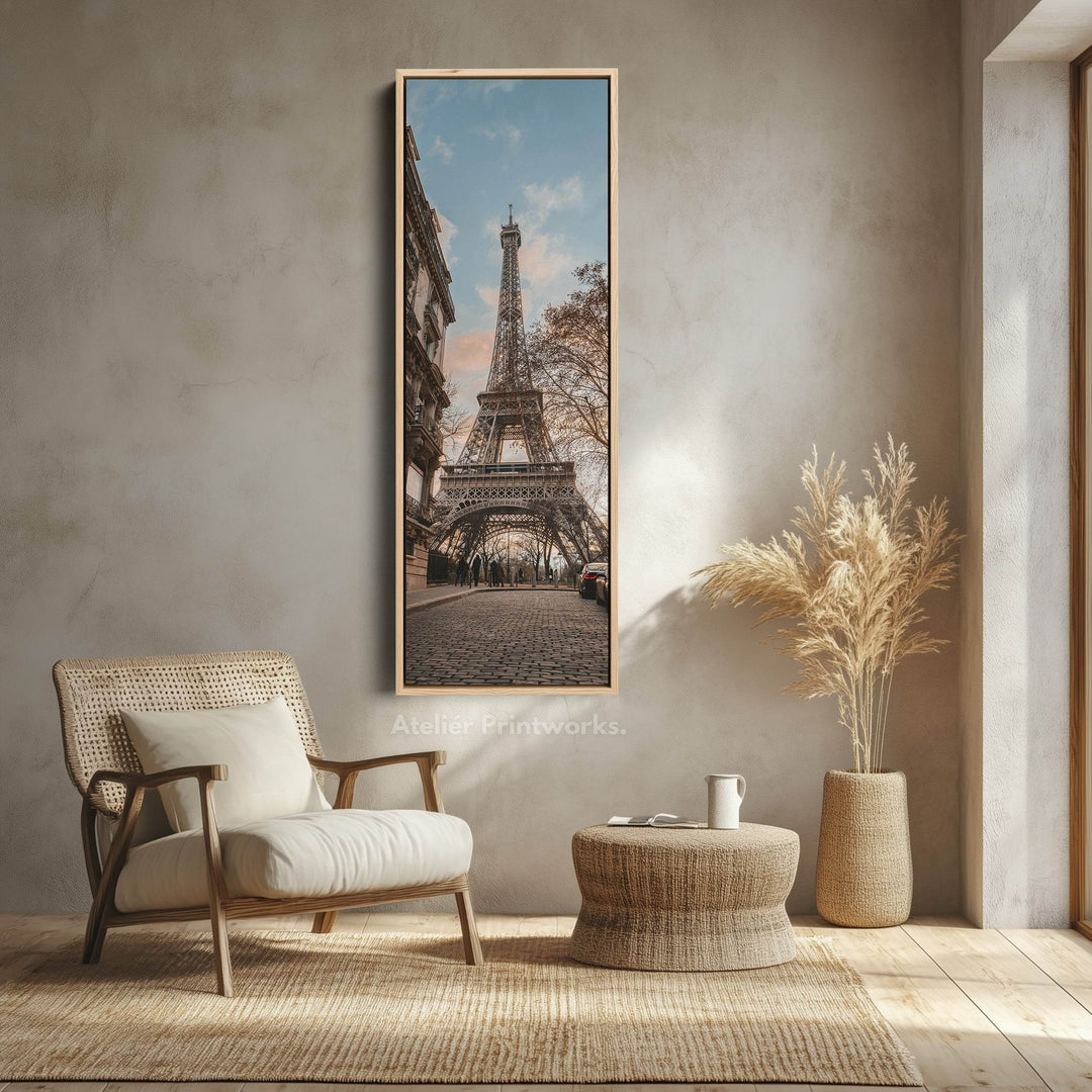 Large Framed Canvas Vertical Wall Art Eiffel Tower - Atelier Printworks