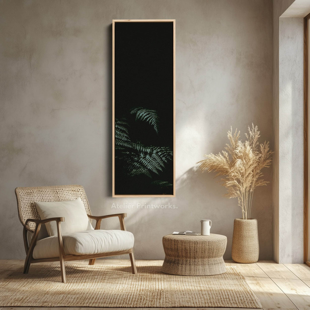 Large Framed Canvas Vertical Wall Art Dark Fern - Atelier Printworks