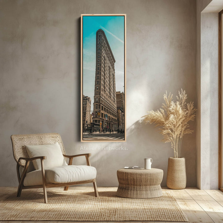 Large Framed Canvas Vertical Wall Art New York Flat Iron - Atelier Printworks