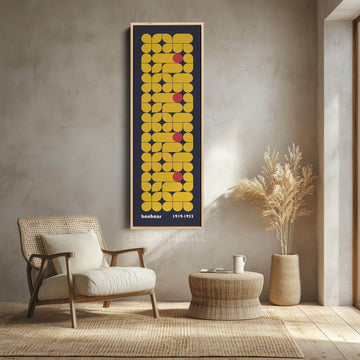 Dark Blue Vertical Framed Canvas Beige Bauhaus Wall Art - Atelier Printworks