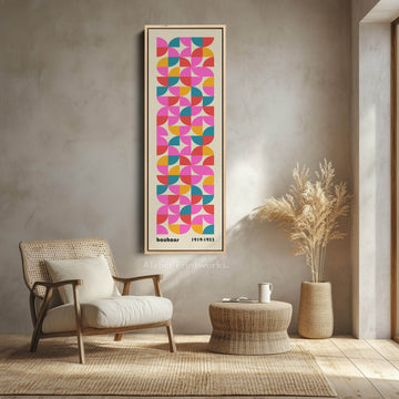Narrow Long Framed Canvas Bauhaus Beige Geometric - Atelier Printworks
