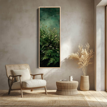 Dark Green Botanical Tall Framed Canvas – Vertical Wall Decor - Atelier Printworks