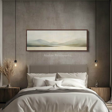 Watercolor Mountain and Lake Long Horizontal Large Canvas Wall Art - Atelier Printworks