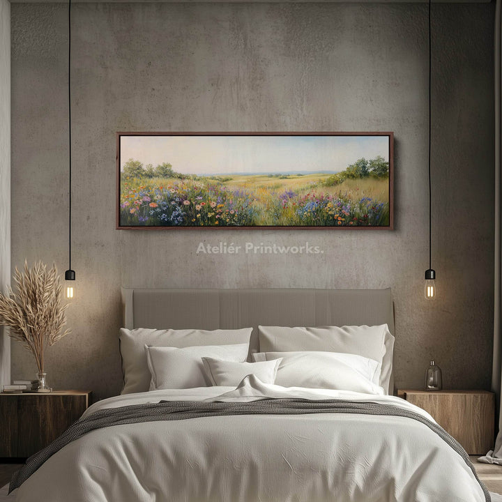 Vintage Wildflower Meadow Wide Skinny Framed Canvas Wall Art - Atelier Printworks