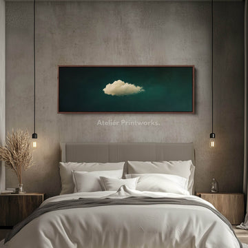 Above Bed Wall Decor - Floating Cloud Minimalist Horizontal Wall Art Green - Atelier Printworks