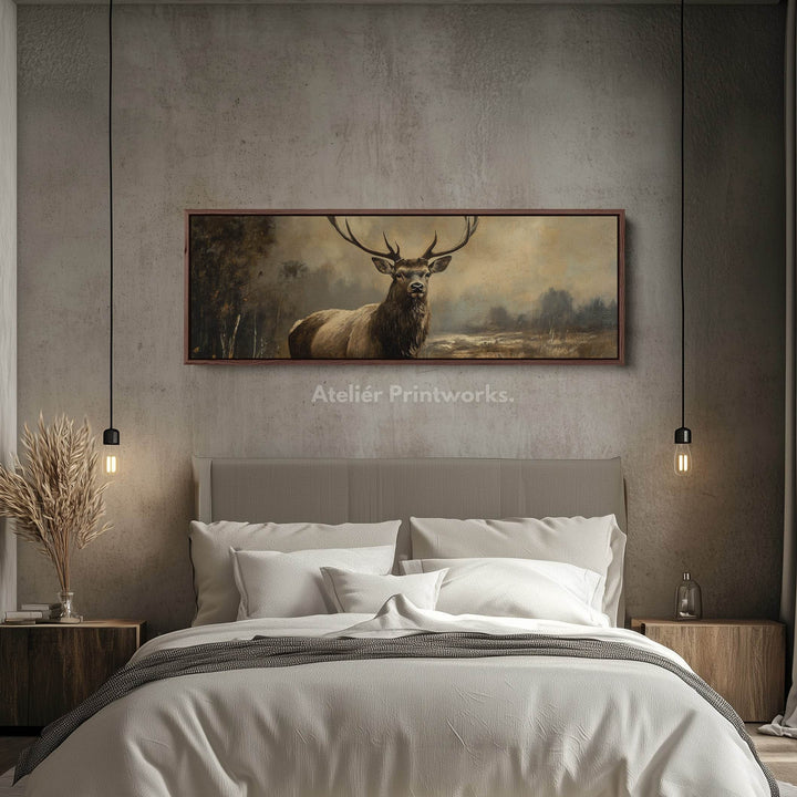 Scottish Stag Horizontal Wall Art Long Canvas Pictures - Atelier Printworks