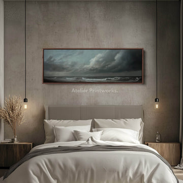Moody Sea Long Horizontal Wall Art Above Bed Decor - Atelier Printworks