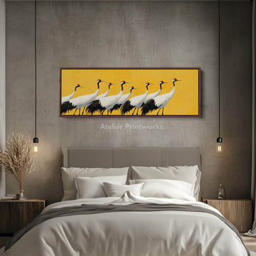 Red Crowned Cranes Panoramic Long Large Canvas Wall Decor Horizontal - Atelier Printworks