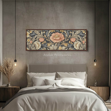 Vintage Floral Pattern Large Framed Canvas Long Narrow Horizontal Wall Art - Atelier Printworks