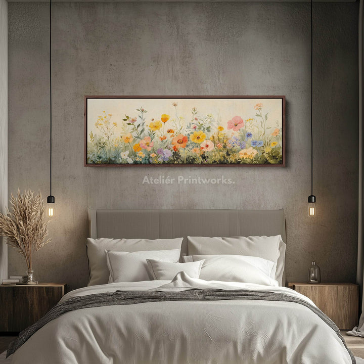 Wild Flower Meadow Large Horizontal Framed Canvas Wall Art - Atelier Printworks