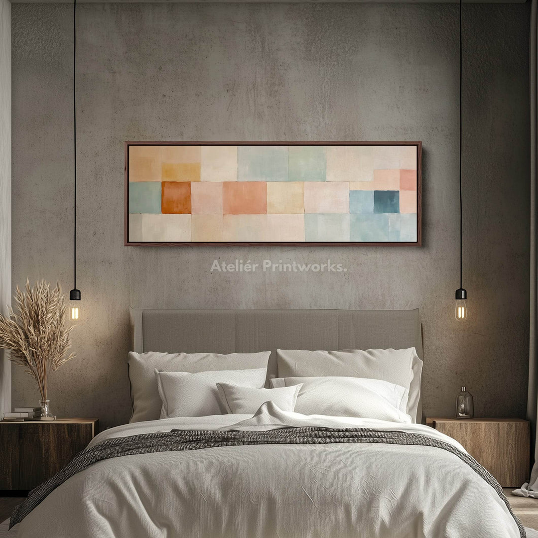 Abstract Pastel Long Framed Horizontal Canvas Wall Art - Atelier Printworks