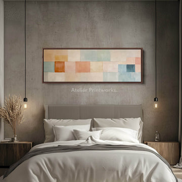 Abstract Pastel Long Framed Horizontal Canvas Wall Art - Atelier Printworks