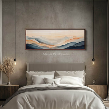 Muted Abstract Mountains Large Wide Horizontal Wall Art Framed Canvas - Atelier Printworks