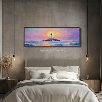 Lighthouse Painting Long Horizontal Above Bed Wall Decor - Atelier Printworks