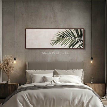 Vintage Palm Leaf Above Bed Wall Decor Long Horizontal Wall Decor - Atelier Printworks