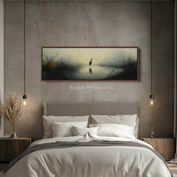 Muted Heron Above Bed Decor Framed Canvas Wall Decor - Atelier Printworks