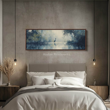 Muted Heron Long Horizontal Skinny Framed Canvas - Atelier Printworks