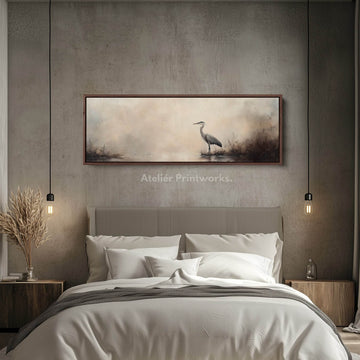 Vintage Heron Long Horizontal Skinny Framed Canvas - Atelier Printworks