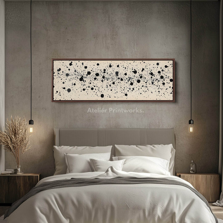 Black Abstract Dots Panoramic Large Framed Wall Decor - Atelier Printworks