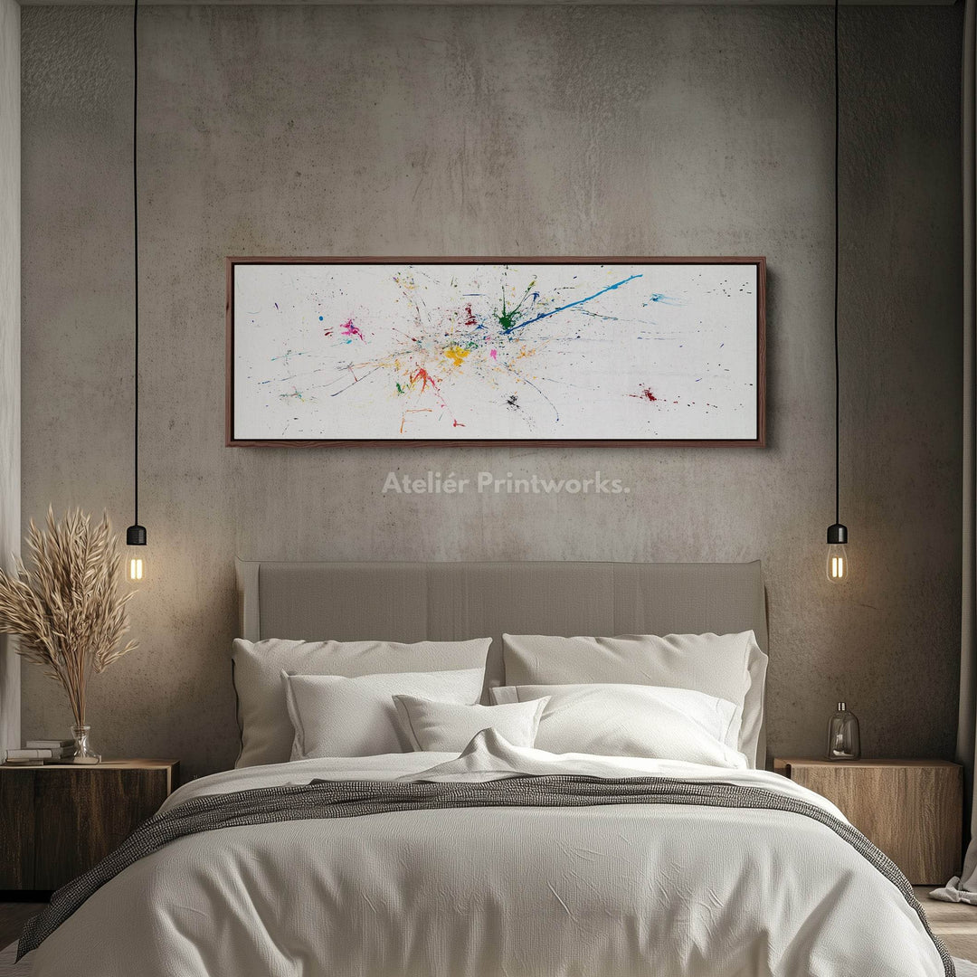 Abstract Splatter Above Bed Framed Canvas Wall Art - Atelier Printworks