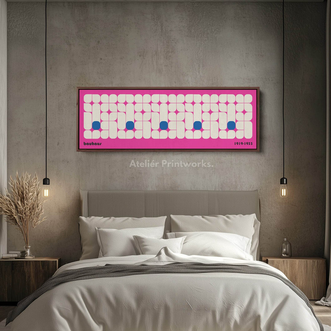 Pink Bauhaus Long Narrow Panoramic Framed Canvas Wall Art - Atelier Printworks
