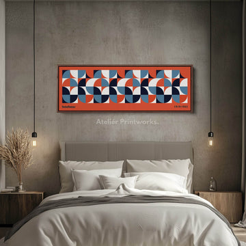 Red Bauhaus Long Narrow Panoramic Framed Canvas Wall Art - Atelier Printworks