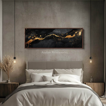 Gold & Black Abstract Horizontal Wall Decor Long Narrow - Atelier Printworks