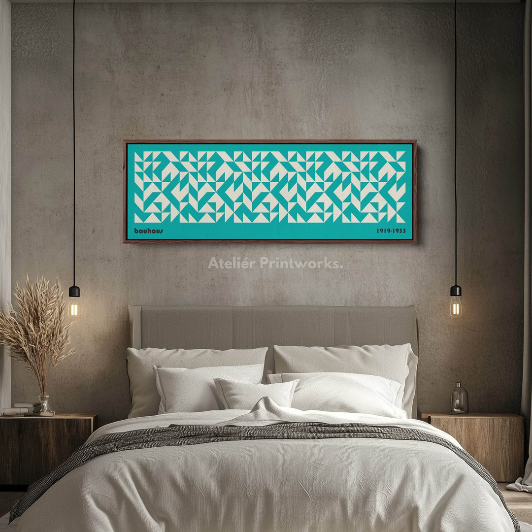 Panoramic Above Bed Wall Art Blue Bauhaus Mid Century - Atelier Printworks