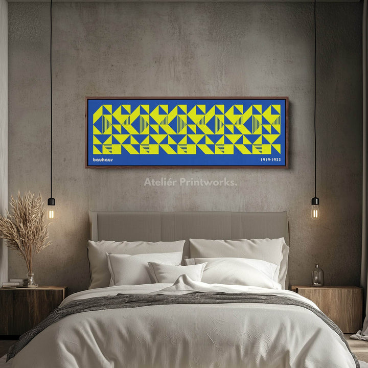 Blue & Yellow Large Framed Long Wall Art Mid Century Bauhaus - Atelier Printworks