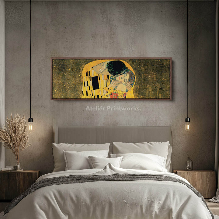 Above Bed Framed Canvas Wall Art The Kiss Klimt - Atelier Printworks