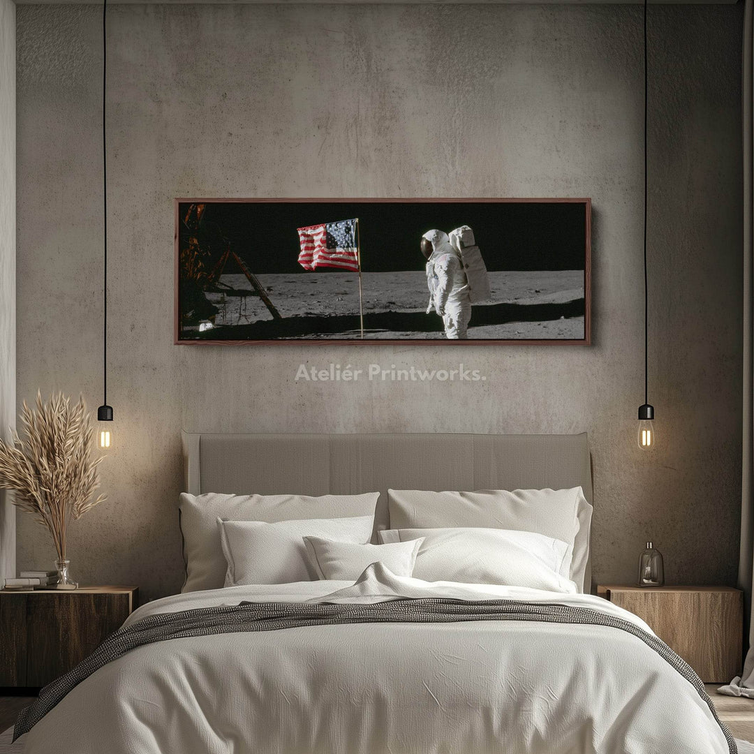 Long Panoramic Space Wall Art Astronaut Moon Walk NASA - Atelier Printworks
