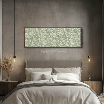 Sage Green Willow Leaves Vertical Long Wall Art - Atelier Printworks