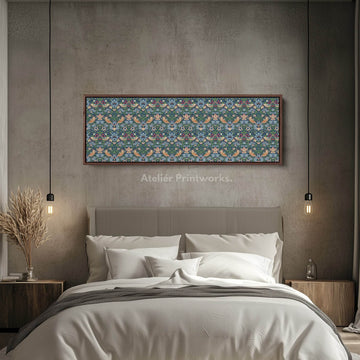 William Morris Strawberry Thief Blue Narrow Long Wall Art - Atelier Printworks
