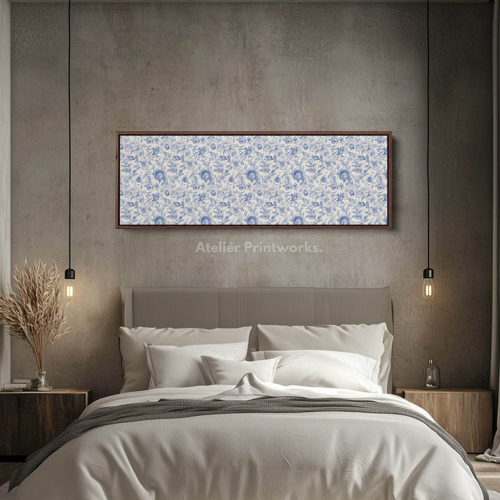 Blue Floral Panoramic Above Bed Wall Art - Atelier Printworks