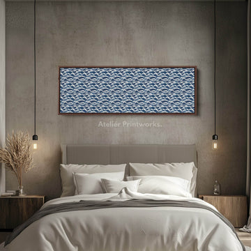 Horizontal Wall Art Long Blue Japandi Style Wave - Atelier Printworks