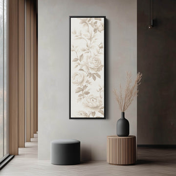 Vertical Beige Peonies Floral Long Framed Canvas Decor - Atelier Printworks