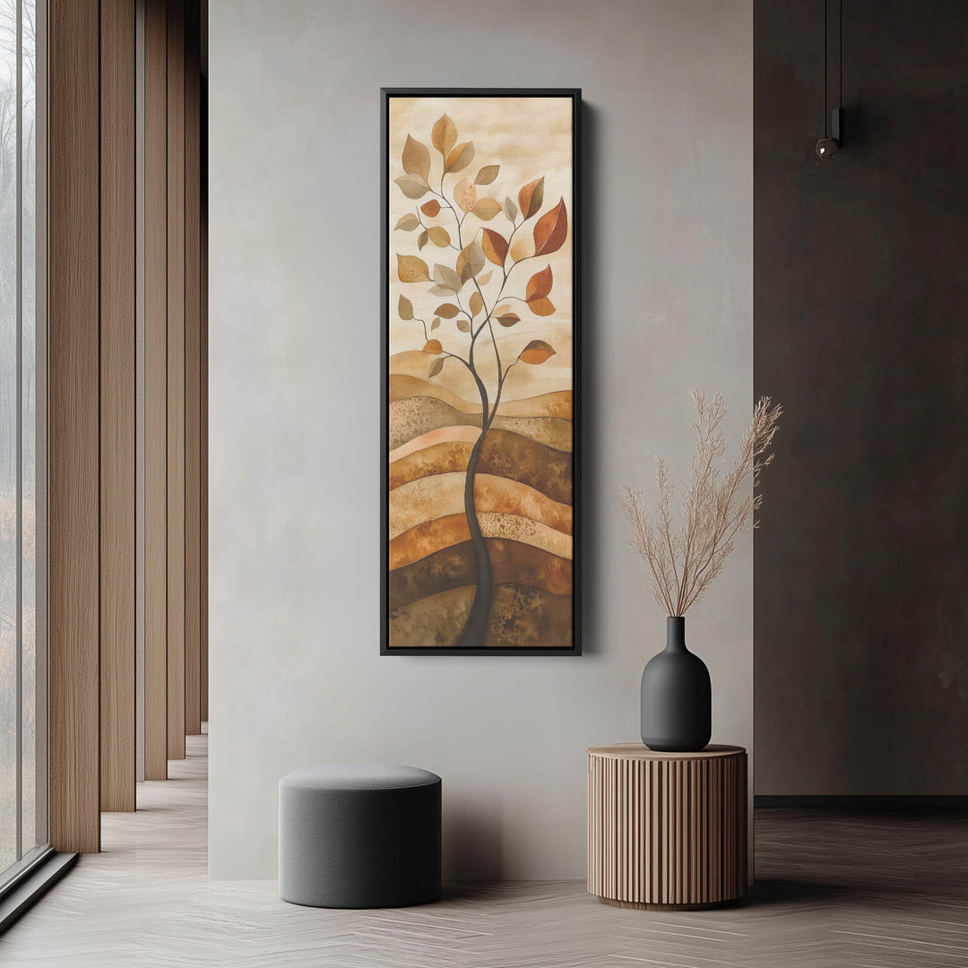 Vertical Abstract Tree Long Framed Canvas Decor - Atelier Printworks