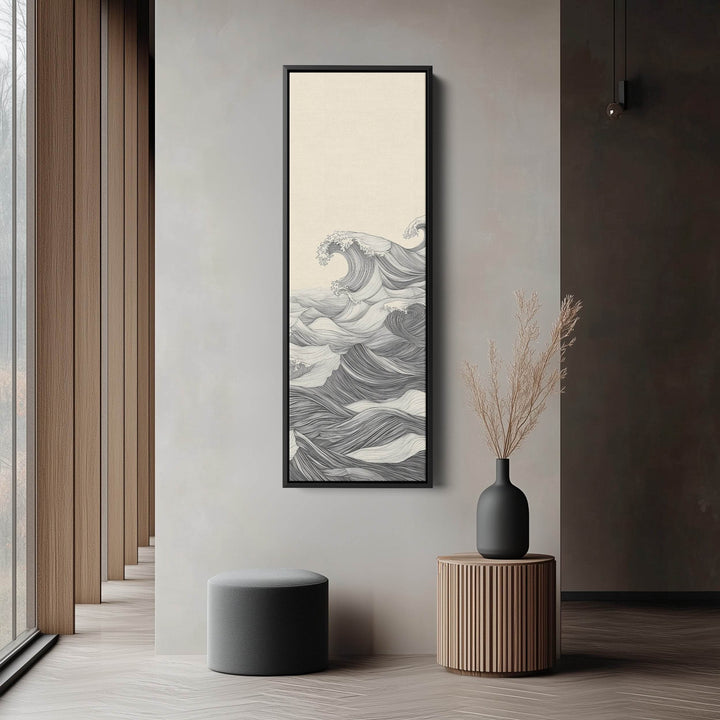 Vertical Abstract Ocean Wave Long Framed Canvas Decor - Atelier Printworks