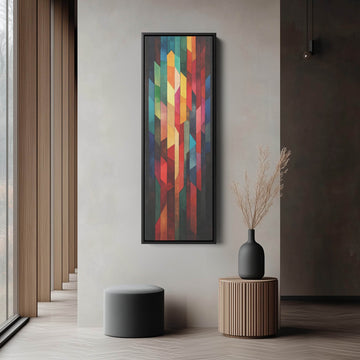 Geometric Colourful Abstract Tall Skinny Wall Decor Framed Canvas - Atelier Printworks