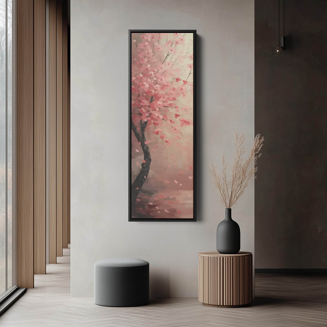 Cherry Blossom Large Framed Vertical Long Canvas Decor - Atelier Printworks