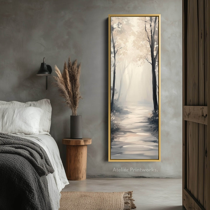Forest Path Watercolour Tall Narrow Vertical Artwork - Atelier Printworks