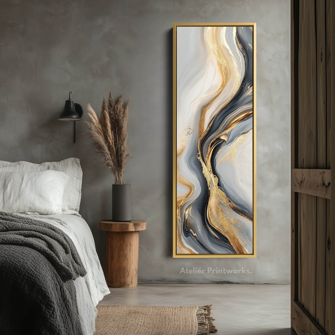 Gold & Gray Large Wall Canvas Long Vertical Wall Art - Atelier Printworks