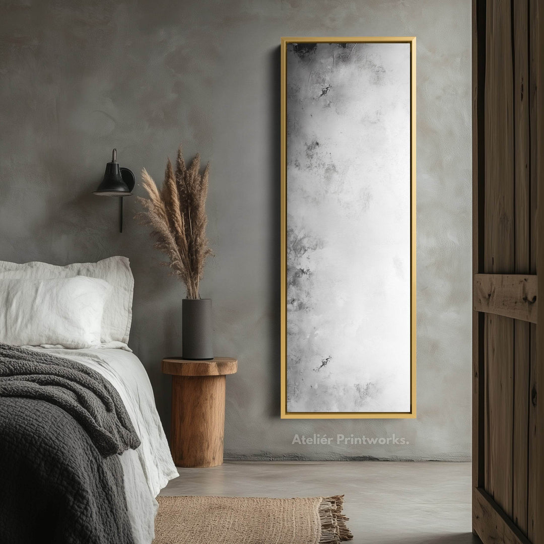 Large Framed Canvas Picture - Vertical Grey & White Abstract - Atelier Printworks
