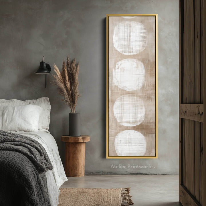 Minimalist Beige & White Abstract Vertical Wall Decor Large Framed Canvas - Atelier Printworks