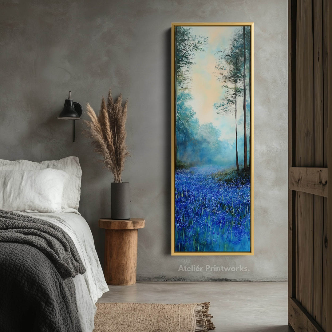 Vertical Long Wall Art Bluebell Forest Large Canvas Decor - Atelier Printworks