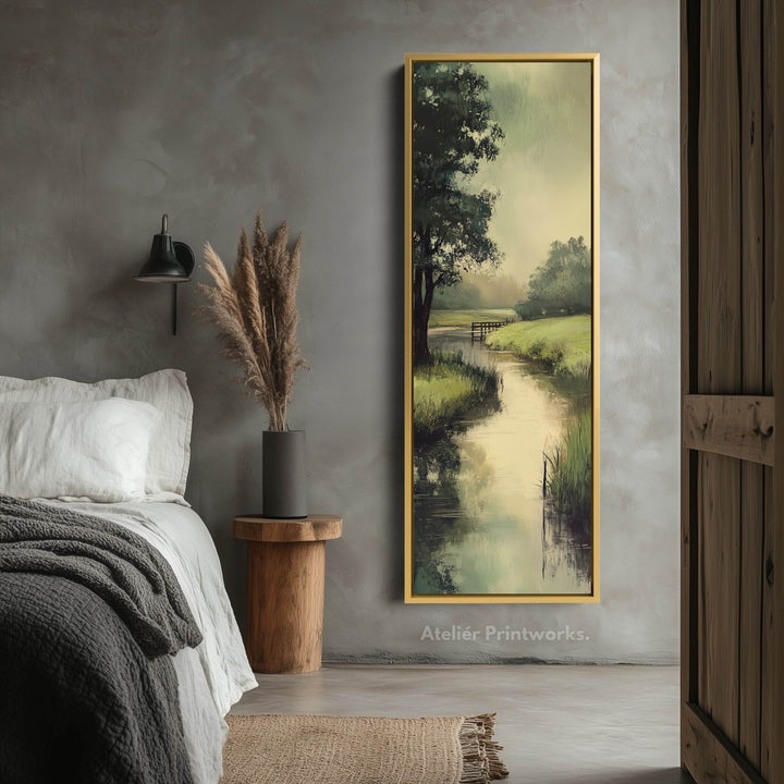 Large Long Vertical Wall Art Large Framed Canvas Tranquil River Picture - Atelier Printworks