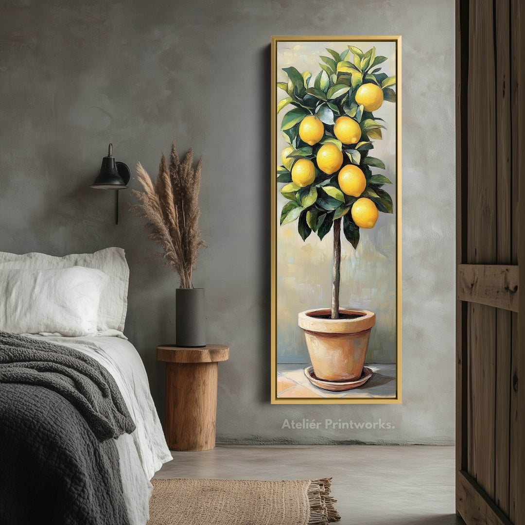 Narrow Kitchen Lemon Tree Tall Wall Art Large Framed Picture - Atelier Printworks