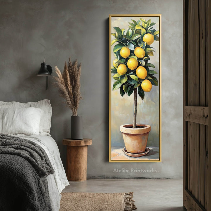 Narrow Kitchen Lemon Tree Tall Wall Art Large Framed Picture - Atelier Printworks