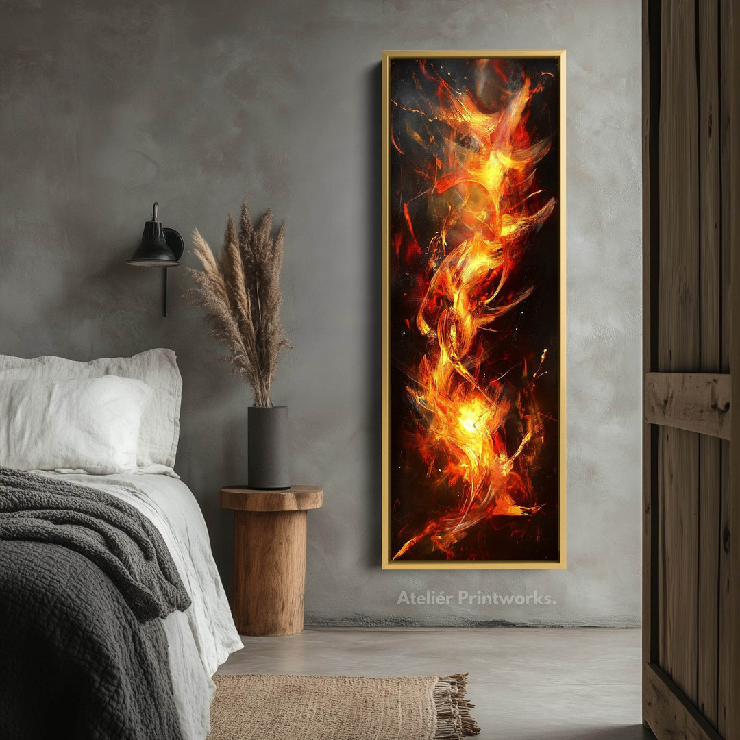 Abstract Flames Long Narrow Vertical Large Canvas Wall Decor - Atelier Printworks